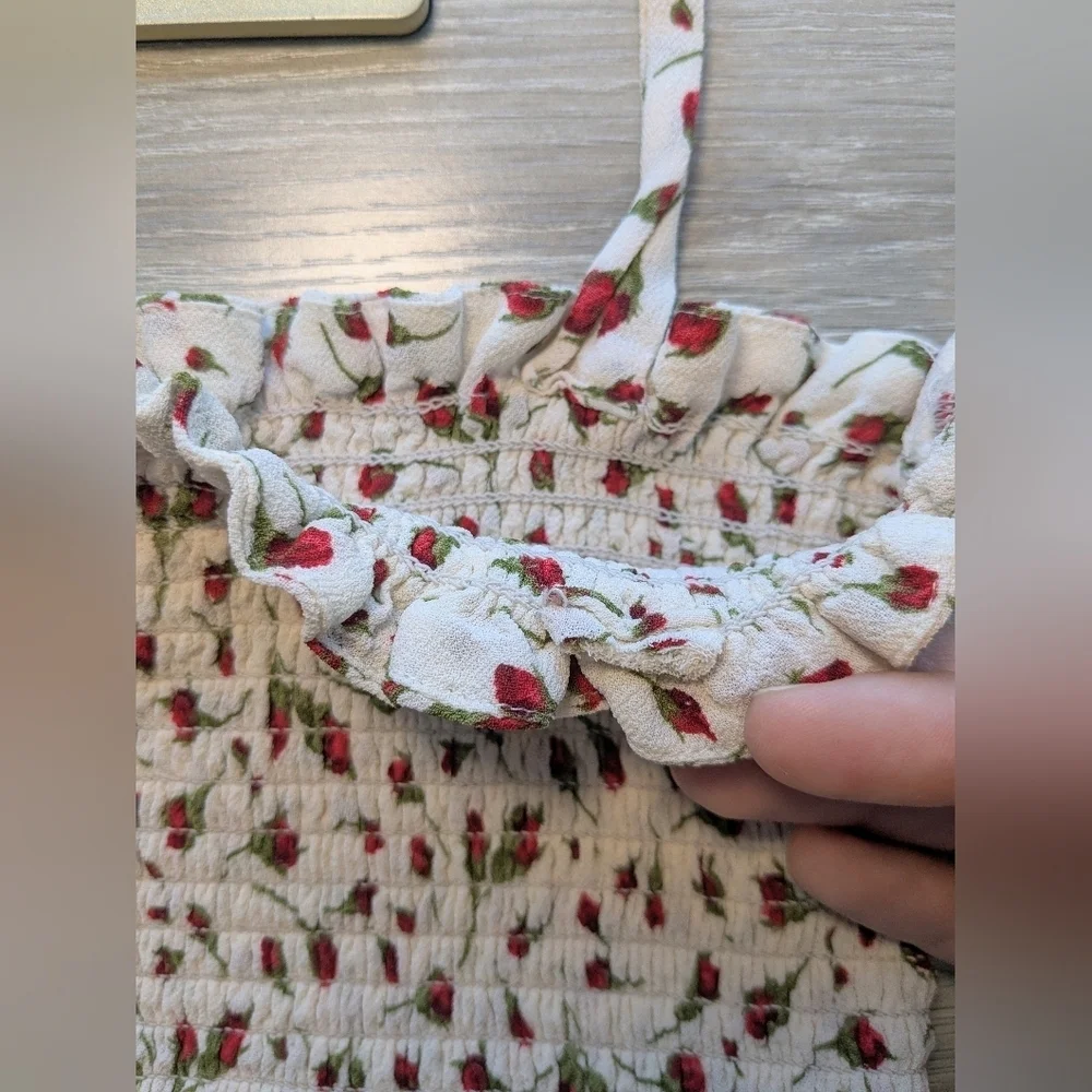 Reformation White Red Floral Smocked Halter Flowy Seabreeze Mini Dress - Picture 12 of 13